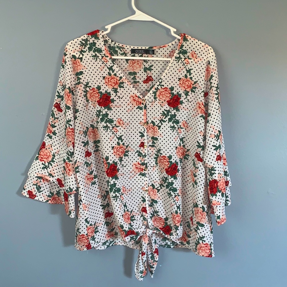 White Polka Dot Floral Top